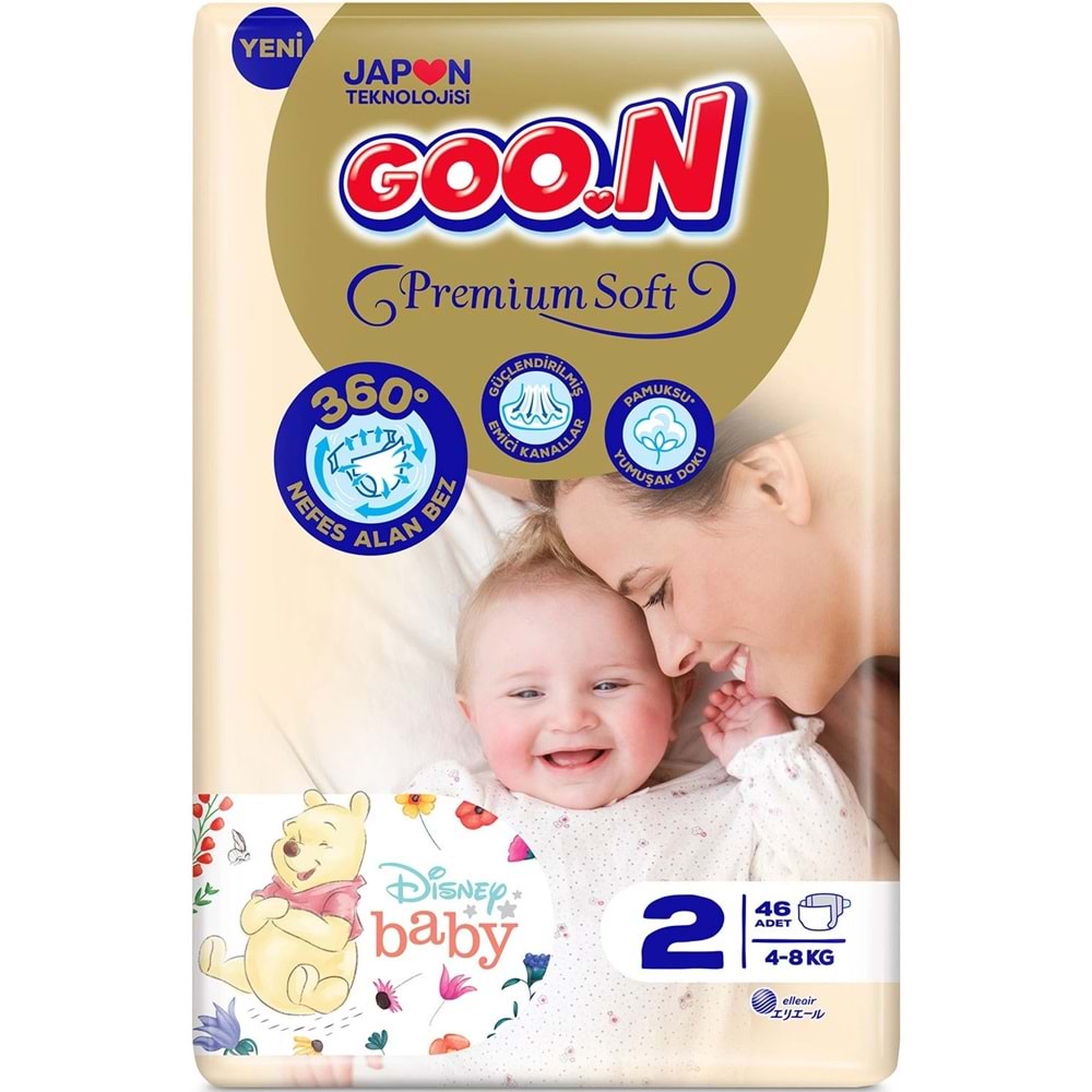 Goon Premium Soft Bebek Bezi Beden:2 (4-8Kg) Mini 46 Adet Jumbo Pk