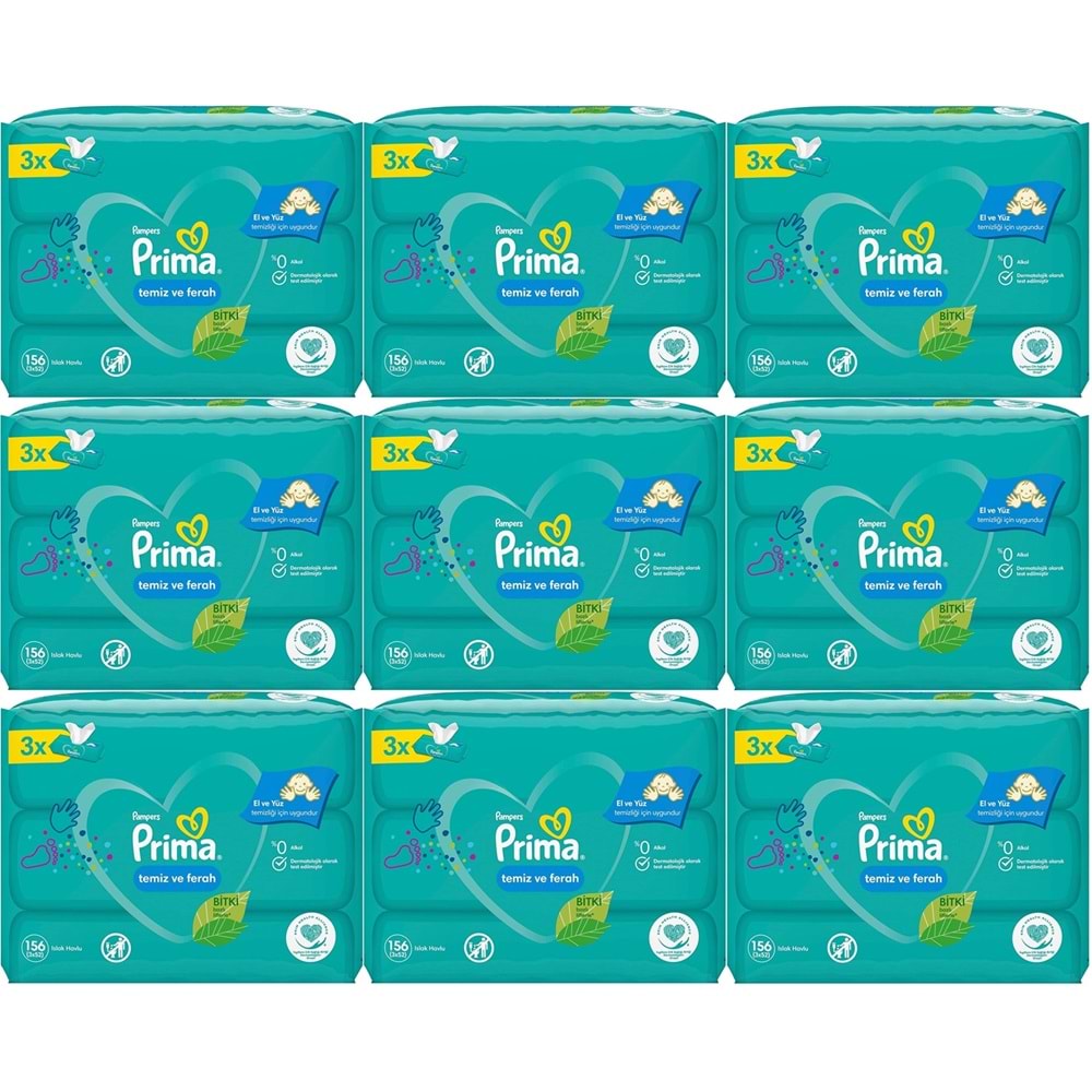 Prima Islak Havlu Mendil Temiz ve Ferah (Bitki Bazlı) 27 Li Set (9PK*3) 1404 Yaprak