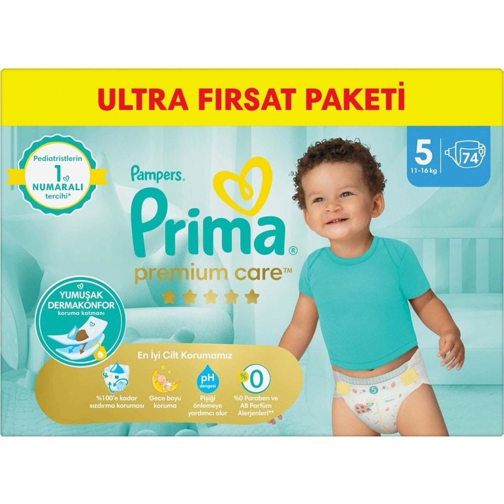 Prima Premium Care Bebek Bezi Beden:5 (11-16KG) Junior 74 Adet Ultra Fırsat Pk