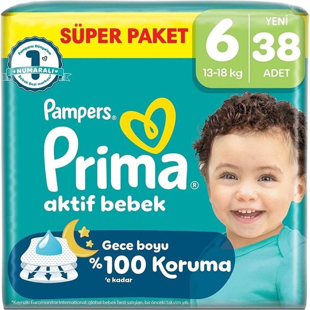 Prima Aktif Bebek Bebek Bezi 6 Beden 13-18 KG Extra Large 38 Adet Süper Pk
