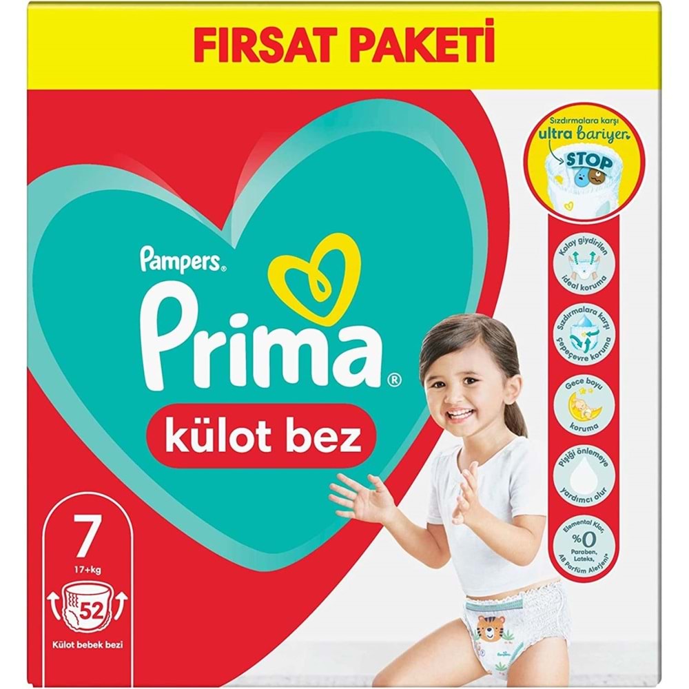 Prima Külot Bebek Bezi Beden:7 (17+KG) XXL 52 Adet Fırsat Pk