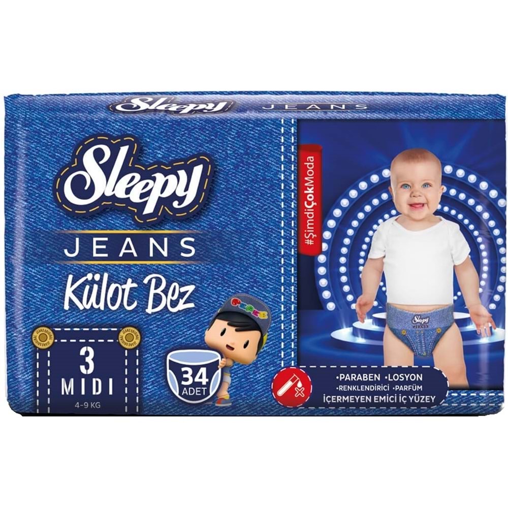 Sleepy Külot Bebek Bezi Jeans Jumbo Beden:3 (4-9Kg) Midi 34 Adet