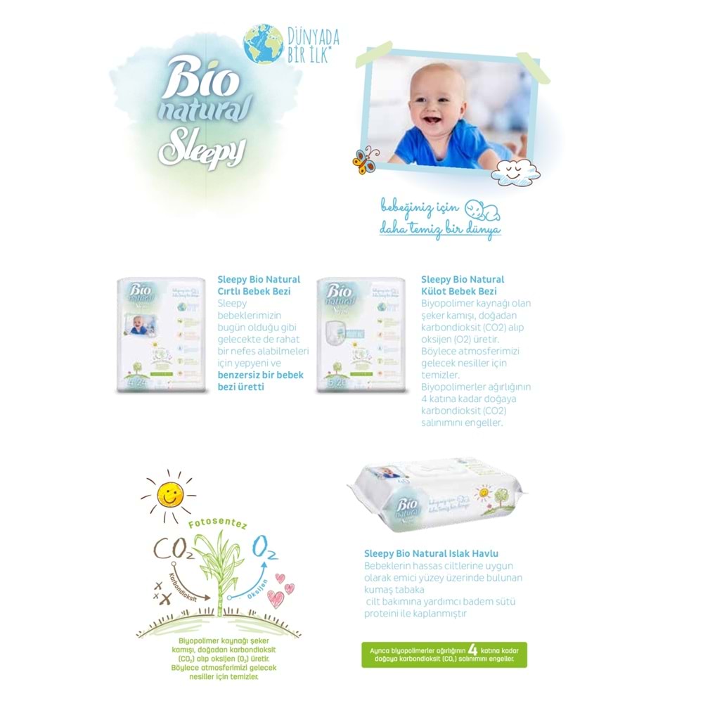 Sleepy Bebek Bezi Bio Natural Beden:4 (7-16Kg) Maxi 96 Adet Ultra Pk