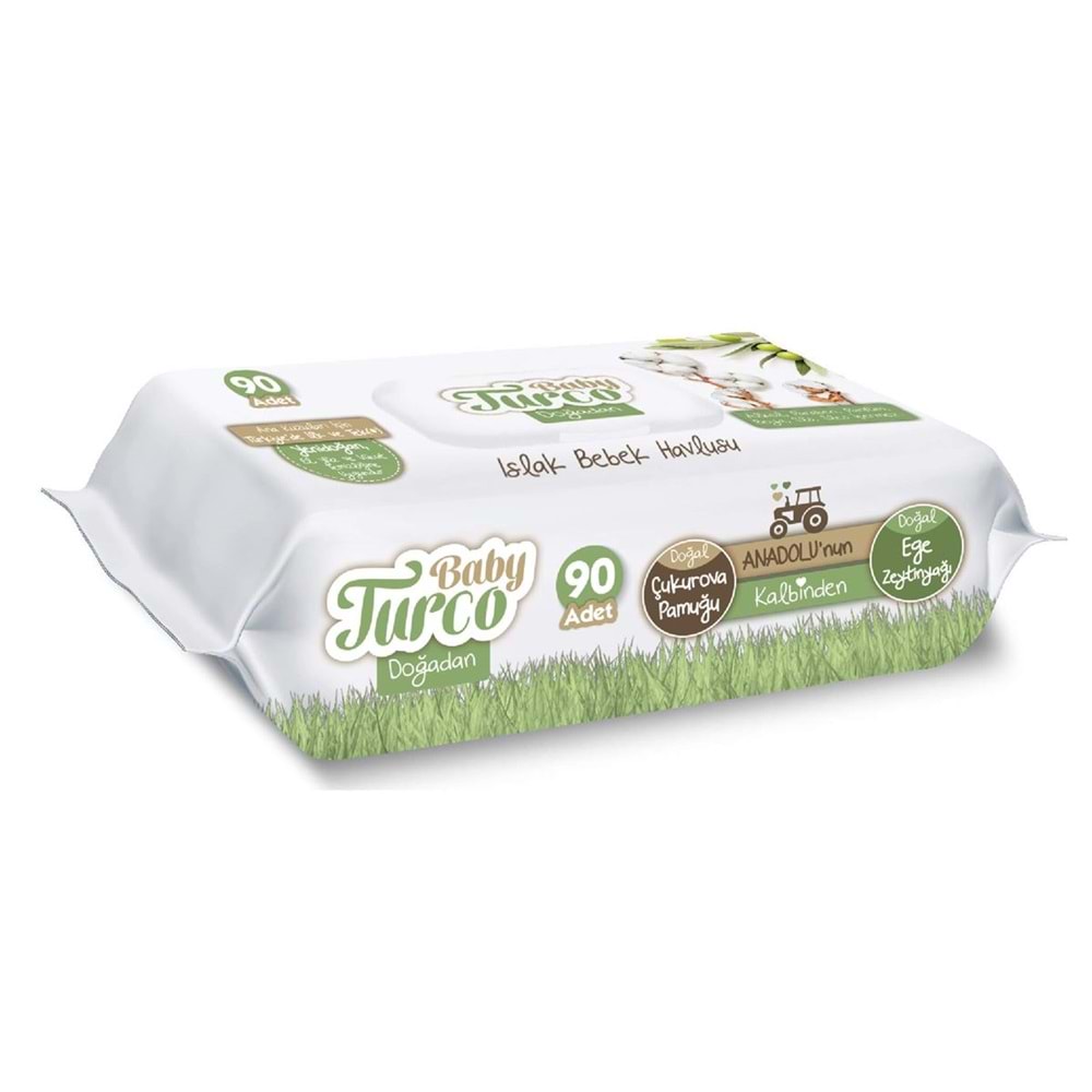 Baby Turco Islak Havlu Mendil Yenidoğan 90 Yaprak Doğadan Plastik Kapaklı Tekli Pk