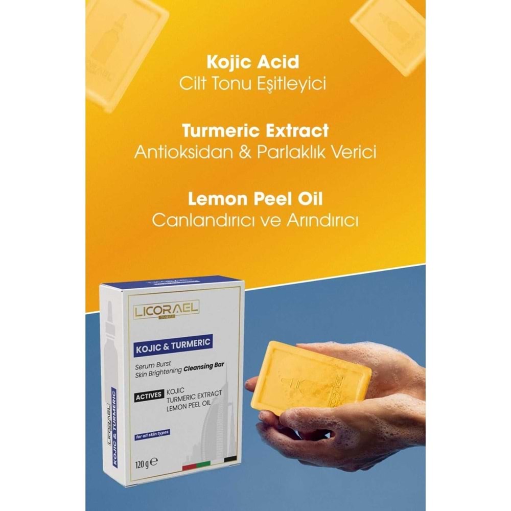 Licorael Dubai Kojıc & Turmerıc Sabun 120GR (Zerdeçal ve Kojik Asit Etkisi ile Leke Karşıtı)