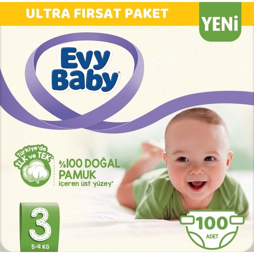 Evy Baby Bebek Bezi Beden:3 (5-9Kg) Midi 100 Adet Ultra Fırsat Pk