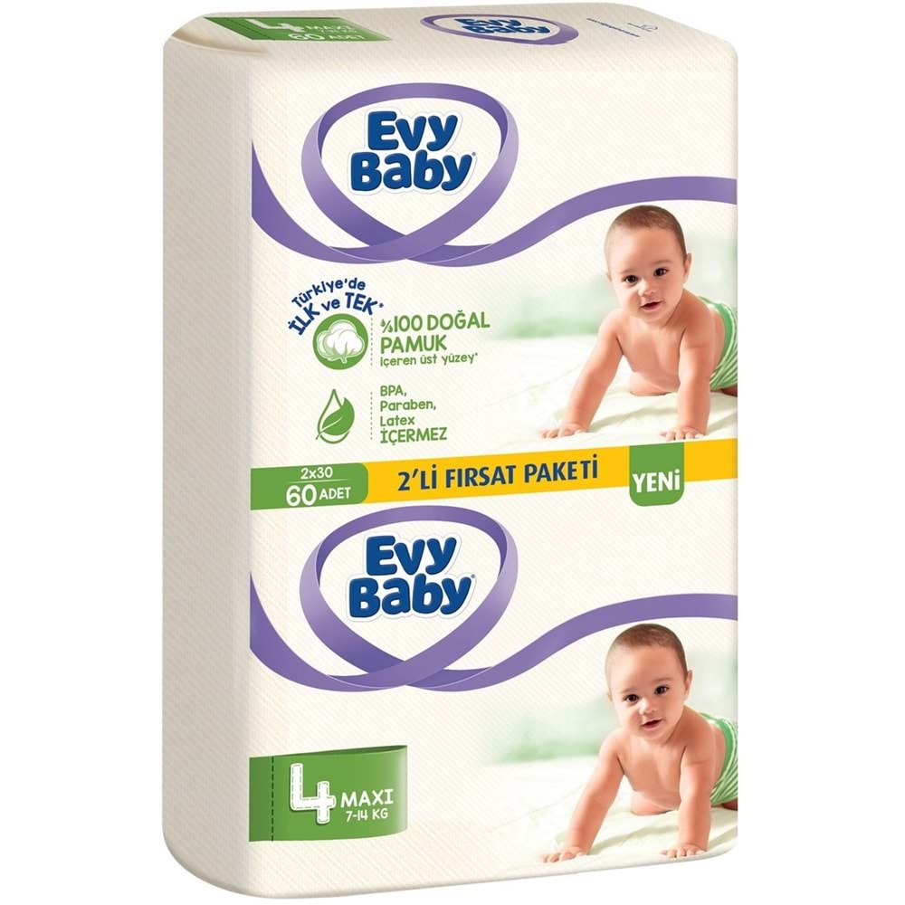 Evy Baby Bebek Bezi Beden:4 (7-14Kg) Maxi 60 Adet (2 Li Fırsat Pk Serisi)