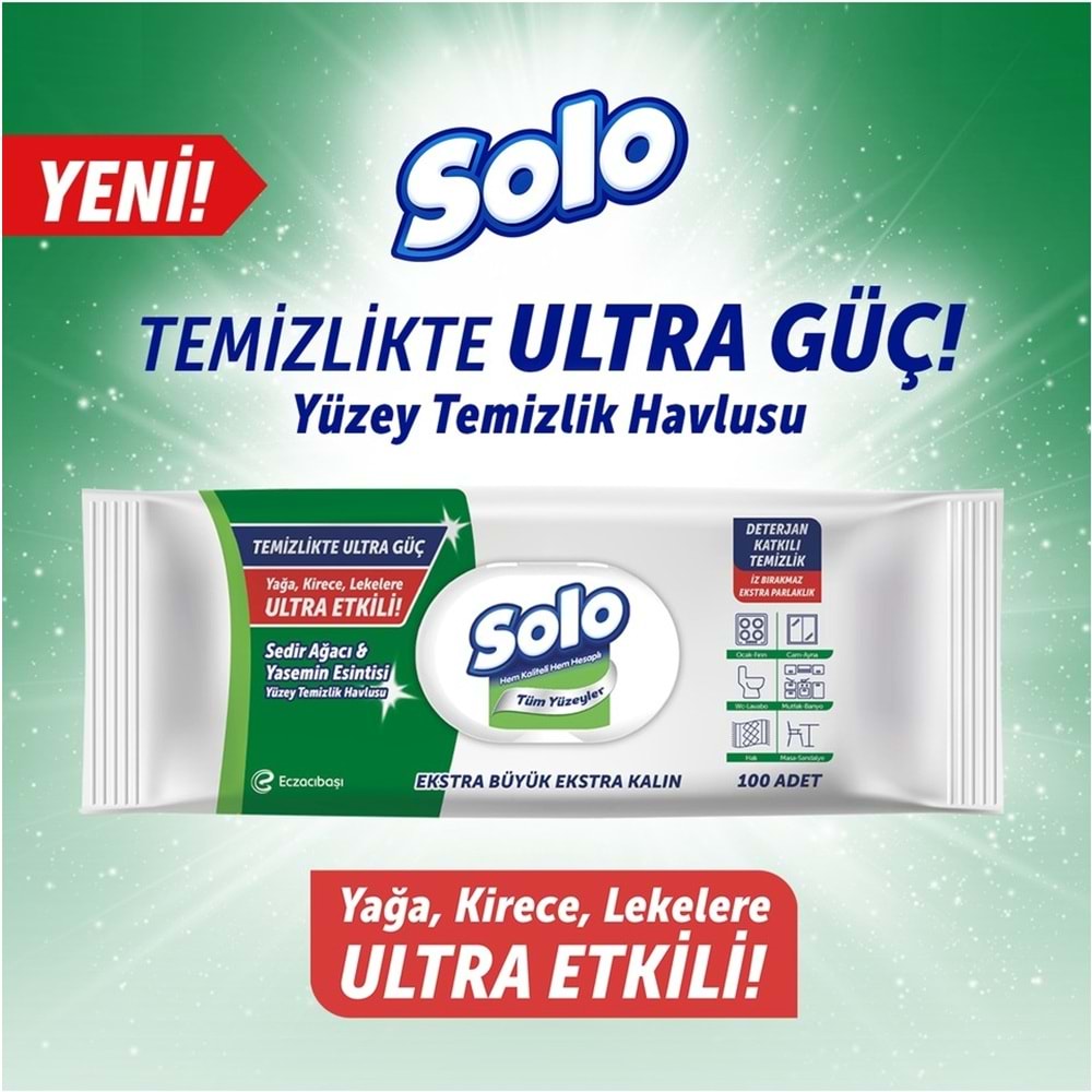 Solo Yüzey Temizlik Havlusu - Mendili 100 Yaprak Sedir Ağacı & Yasemin Esintisi Plastik Kapaklı