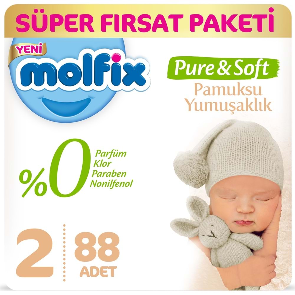 Molfix Pure&Soft Bebek Bezi Beden:2 (3-6Kg) Mini 88 Adet Süper Fırsat Pk