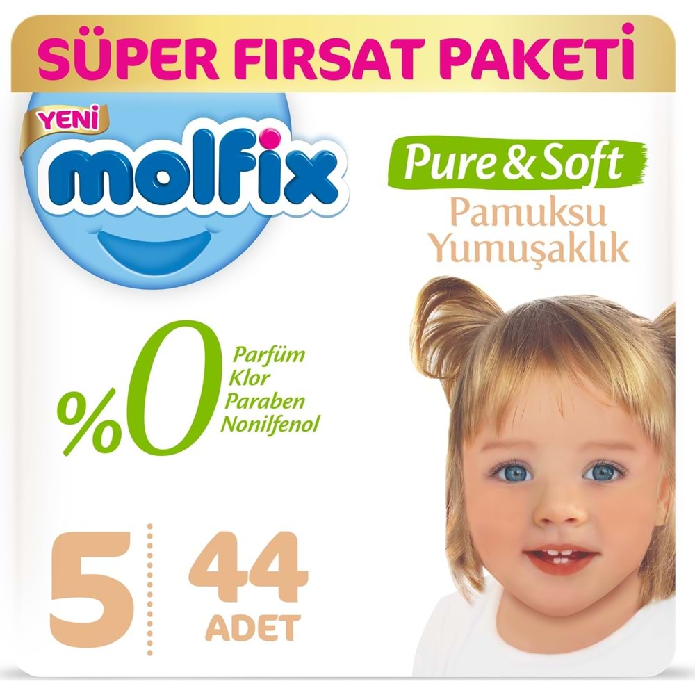 Molfix Pure&Soft Bebek Bezi Beden:5 (11-18Kg) Junior 44 Adet Süper Fırsat Pk
