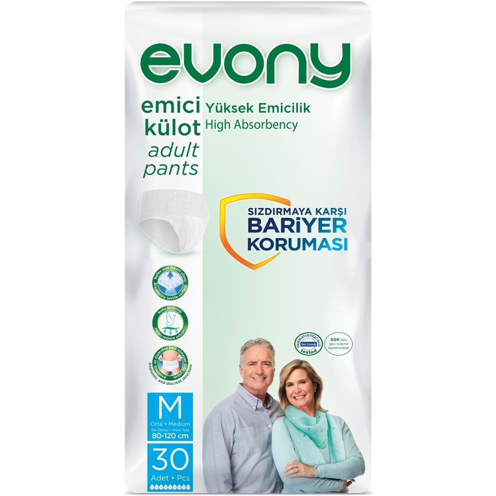 Evony Yetişkin Bezi Emici Külot M - Orta - Medium 30 Adet Tekli Pk