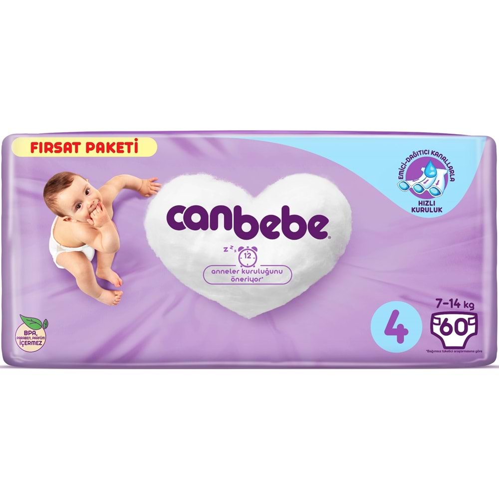Canbebe Bebek Bezi Beden:4 (7-14Kg) Maxi 60 Adet Fırsat Pk