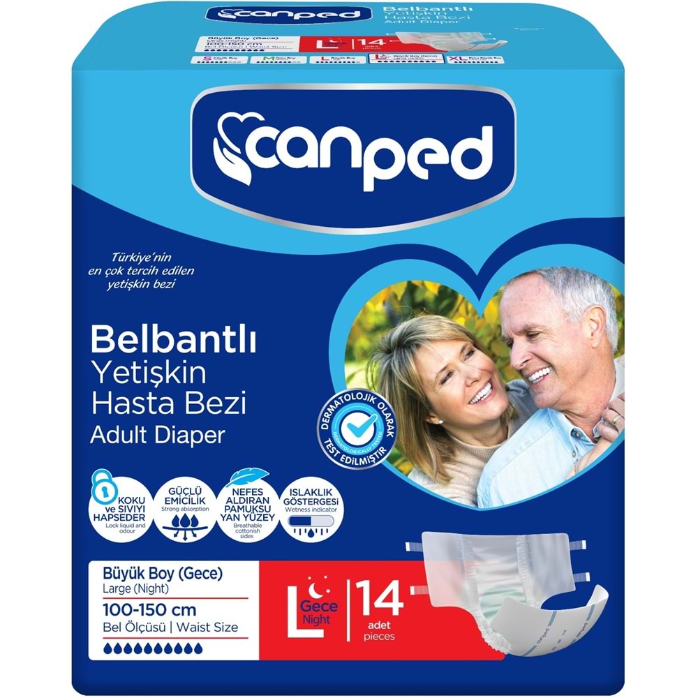Canped Hasta Bezi Yetişkin Bel Bantlı L - Large - Büyük Boy (Gece) 14 Adet Tekli Pk