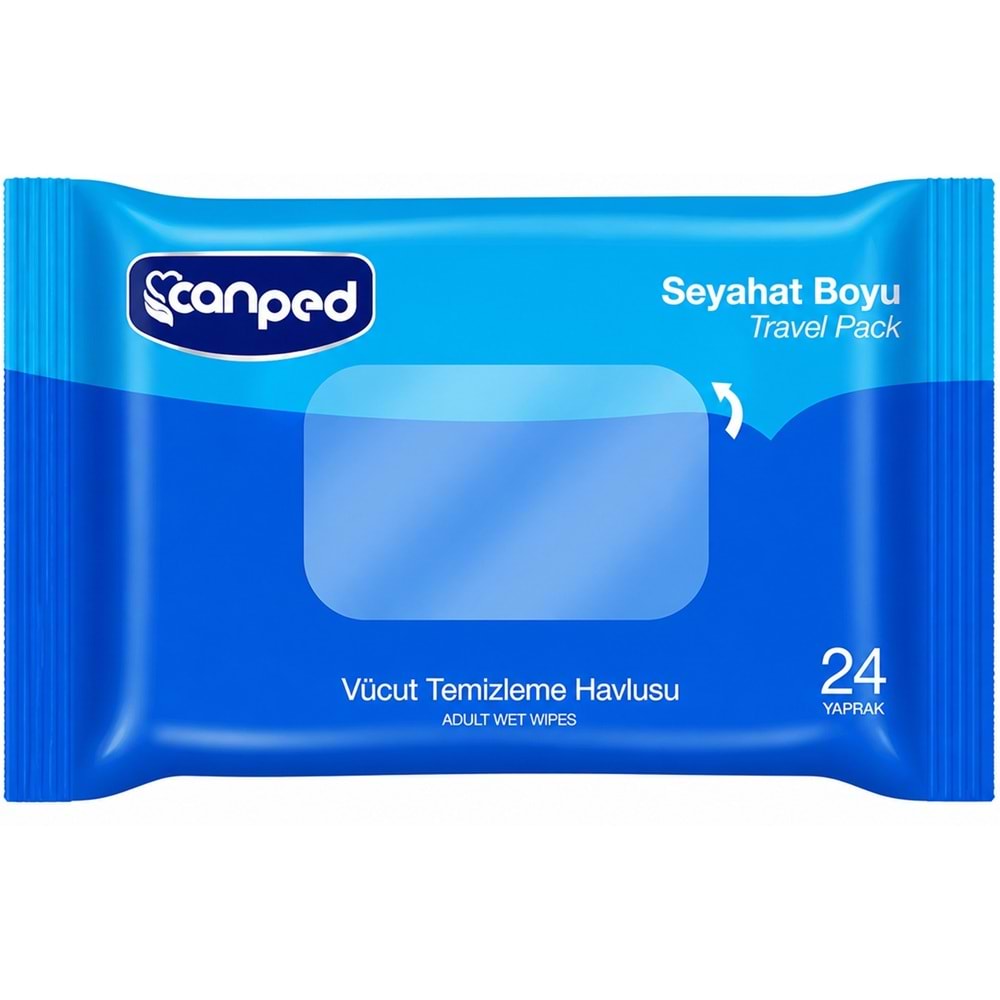 Canped Yetişkin Vücut Temizleme Islak Mendil Havlu 24 Yaprak Seyahat Boy Travel Pk