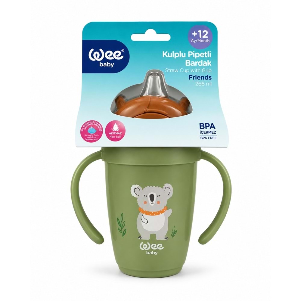 Wee Baby Friends Kulplu Pipetli Bardak 265 ML (Kod:339) Seçenekli - Yeşil