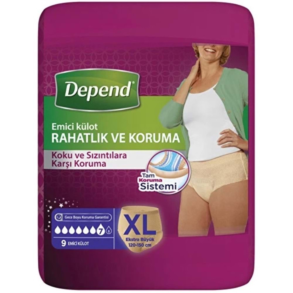 Depend Emici Külot Hasta Bezi XL Extra Büyük (İç Adet 9 Adet)