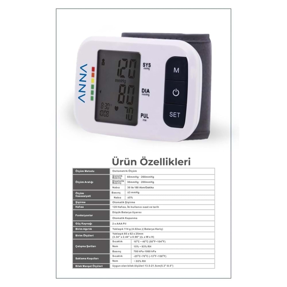 Anna B1 Comfort Dijital Bilekten Ölçer Konuşan Tansiyon Aleti