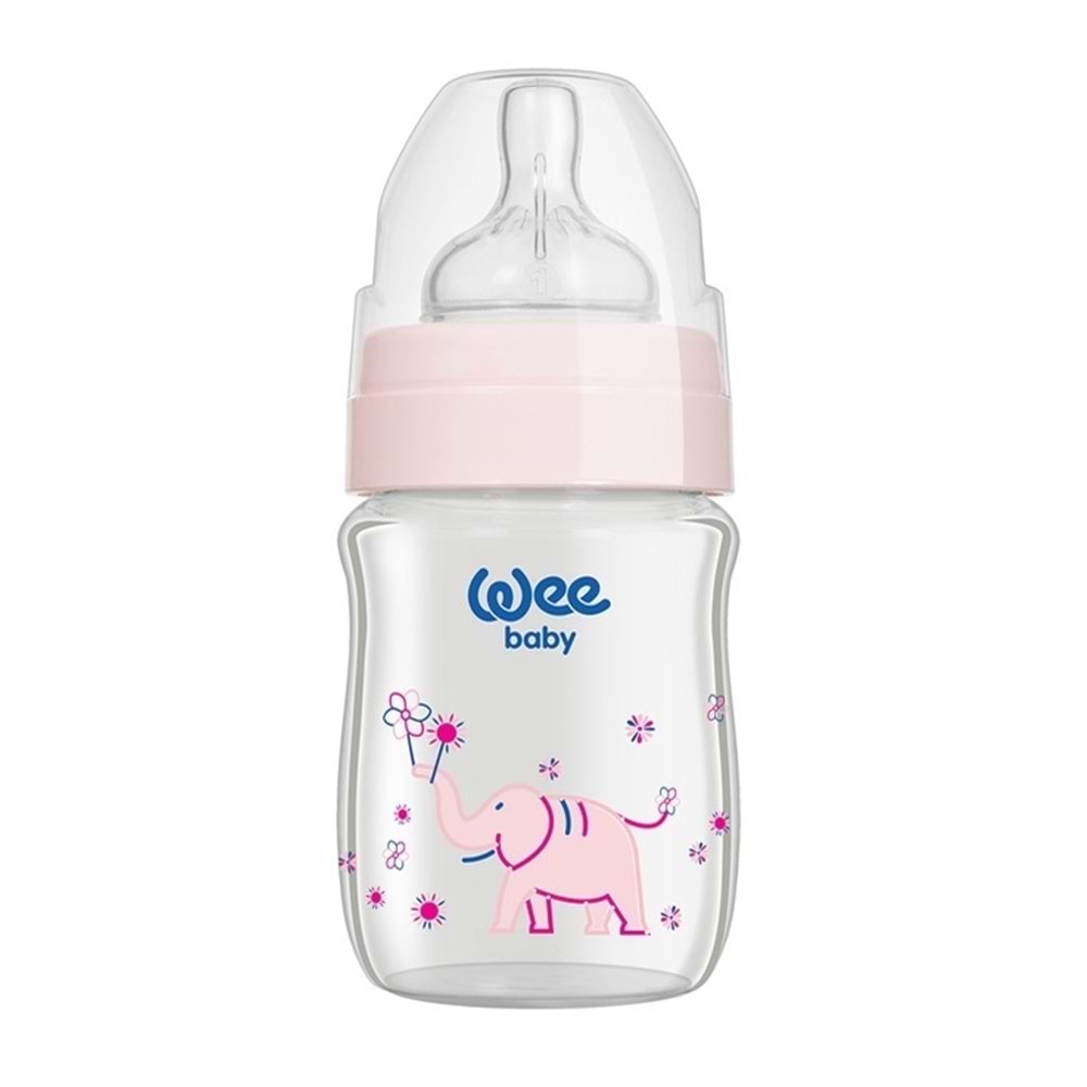 Wee Baby Klasik Plus Geniş Ağızlı Isıya Dayanıklı Cam Biberon 180ML - Pembe