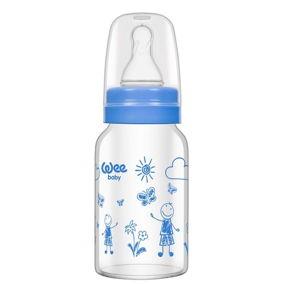 Wee Baby Isıya Dayanıklı Cam Biberon 240ML (Kod:772) - Mavi