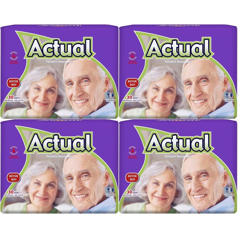 Actual Yetişkin Hasta Bezi Bel Bantlı L - Large - Büyük 120 Adet (4PK*30)