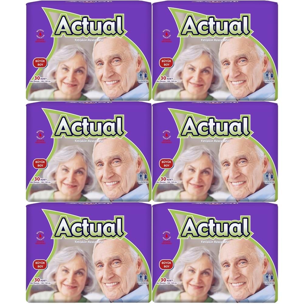 Actual Yetişkin Hasta Bezi Bel Bantlı L - Large - Büyük 180 Adet (6PK*30)