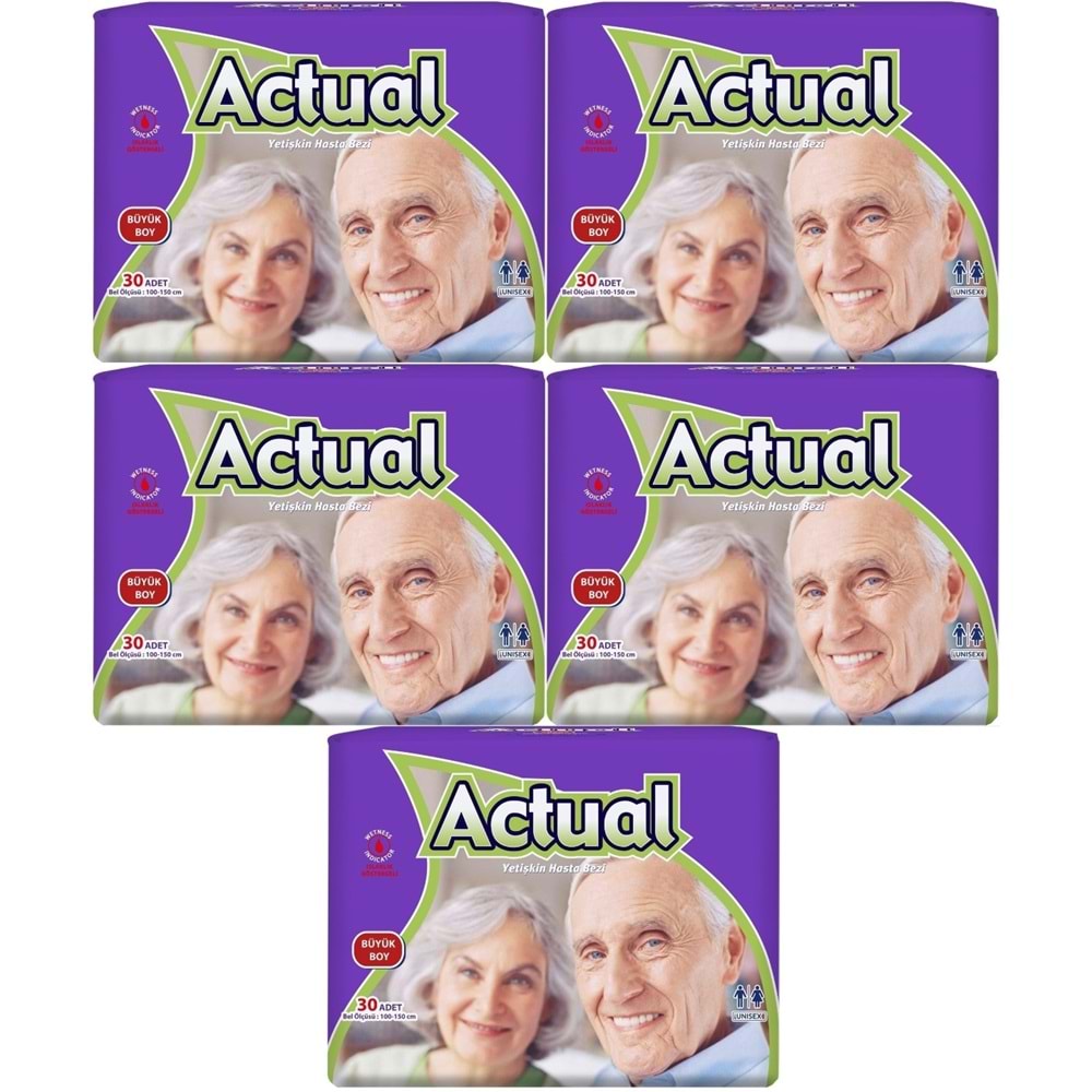 Actual Yetişkin Hasta Bezi Bel Bantlı L - Large - Büyük 150 Adet (5PK*30)