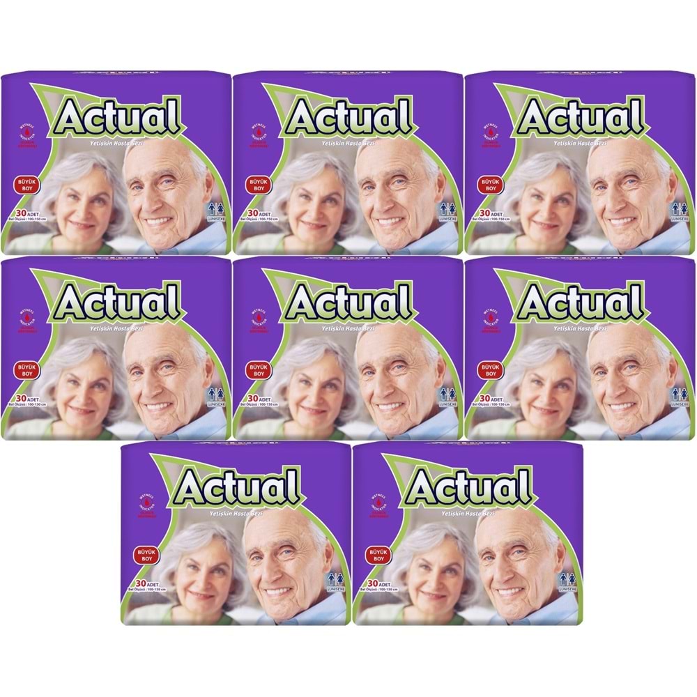Actual Yetişkin Hasta Bezi Bel Bantlı L - Large - Büyük 240 Adet (8PK*30)