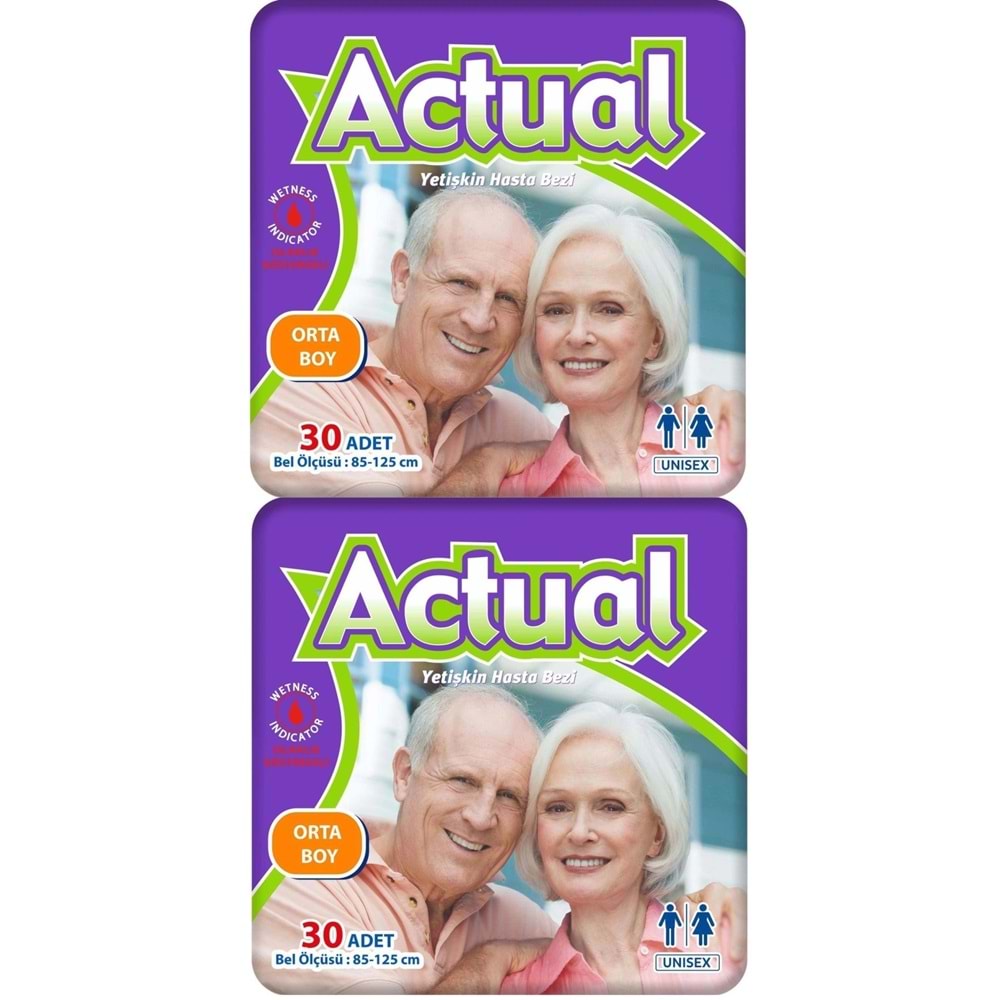 Actual Yetişkin Hasta Bezi Bel Bantlı M - Medium - Orta 60 Adet (2PK*30)