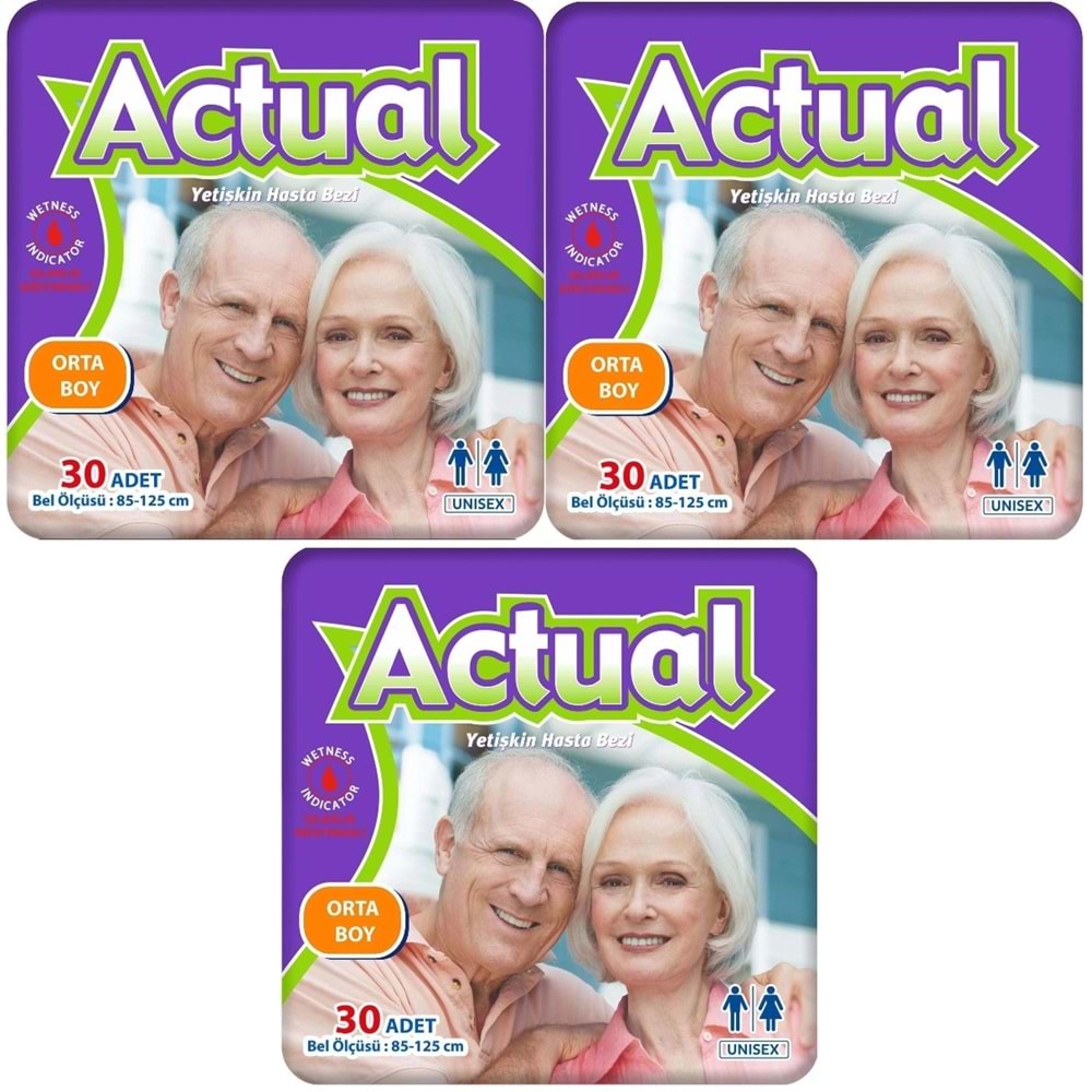 Actual Yetişkin Hasta Bezi Bel Bantlı M - Medium - Orta 90 Adet (3PK*30)