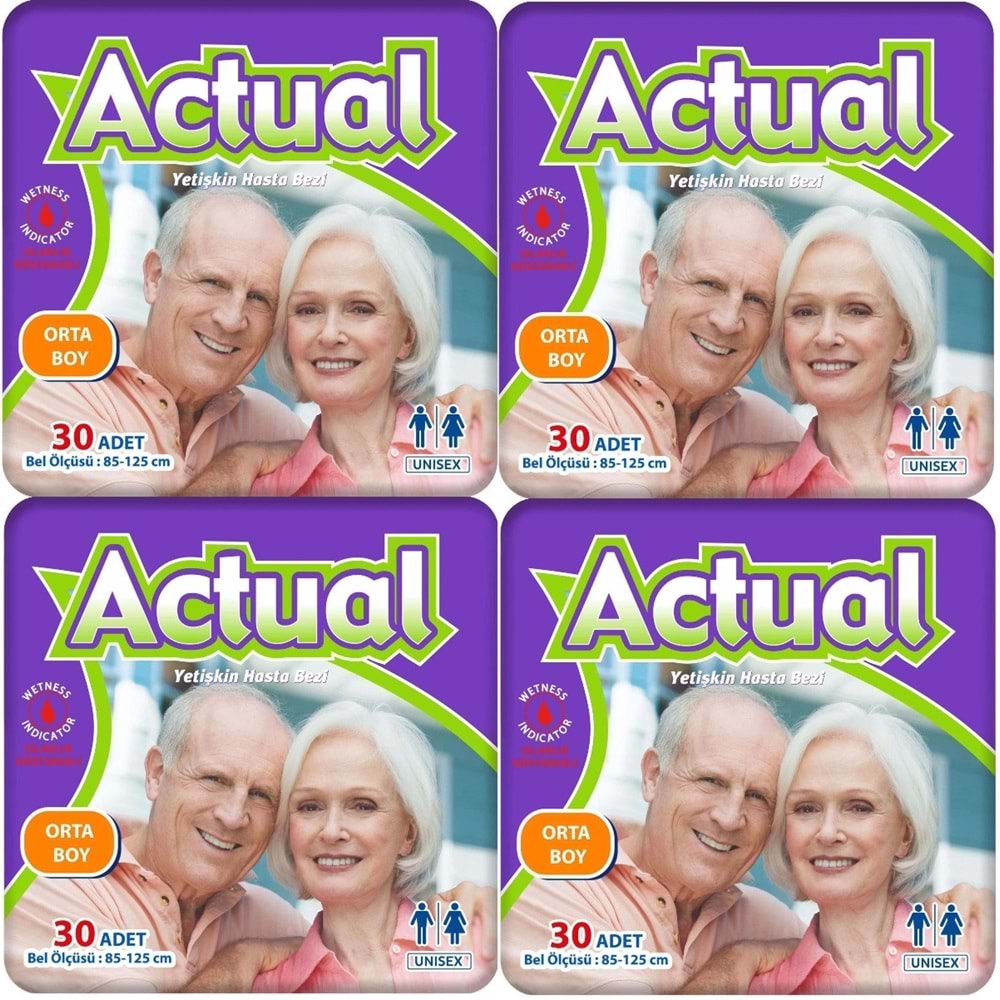 Actual Yetişkin Hasta Bezi Bel Bantlı M - Medium - Orta 120 Adet (4PK*30)