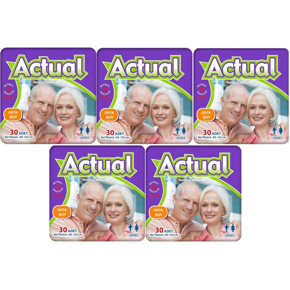 Actual Yetişkin Hasta Bezi Bel Bantlı M - Medium - Orta 150 Adet (5PK*30)