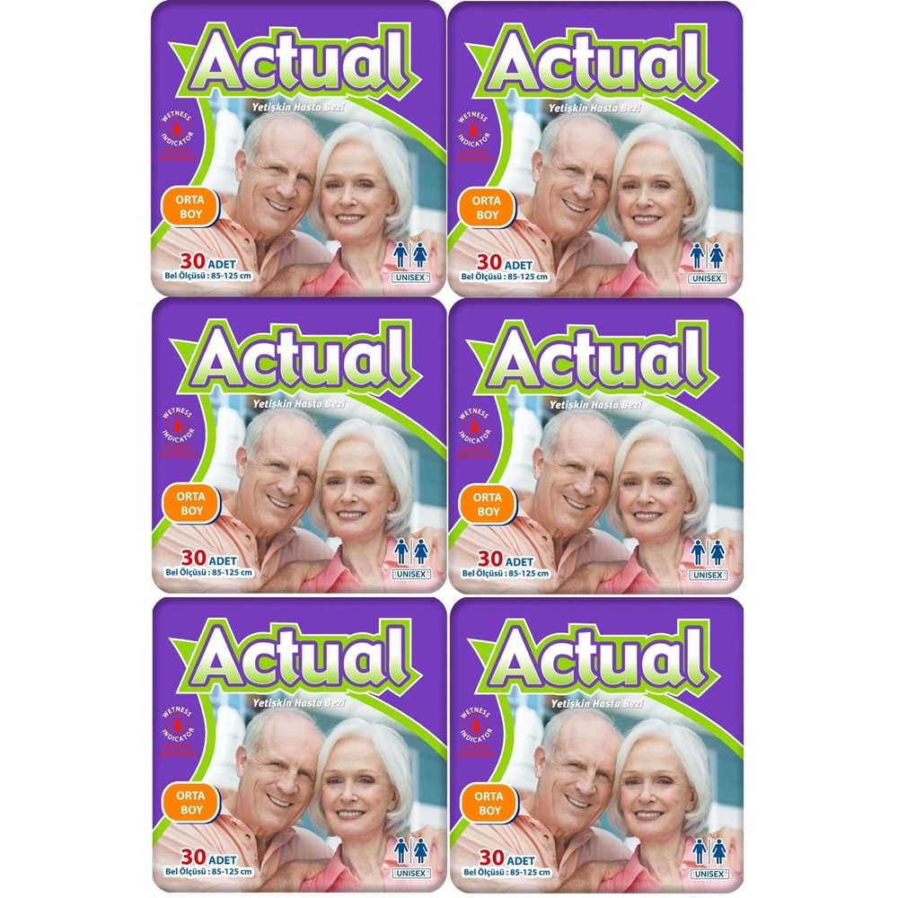 Actual Yetişkin Hasta Bezi Bel Bantlı M - Medium - Orta 180 Adet (6PK*30)