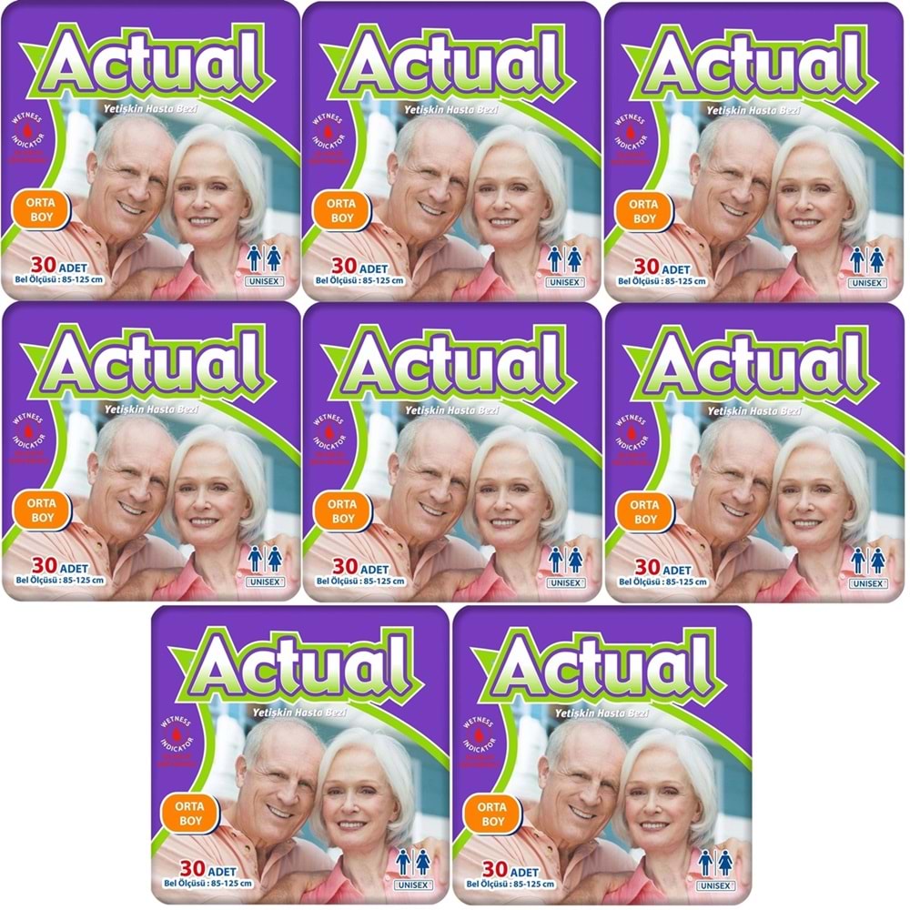 Actual Yetişkin Hasta Bezi Bel Bantlı M - Medium - Orta 240 Adet (8PK*30)