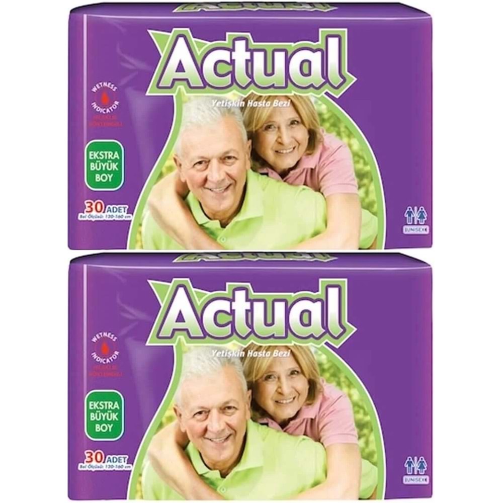 Actual Yetişkin Hasta Bezi Bel Bantlı XL - Ekstra Büyük - Extra Large 60 Adet (2PK*30)