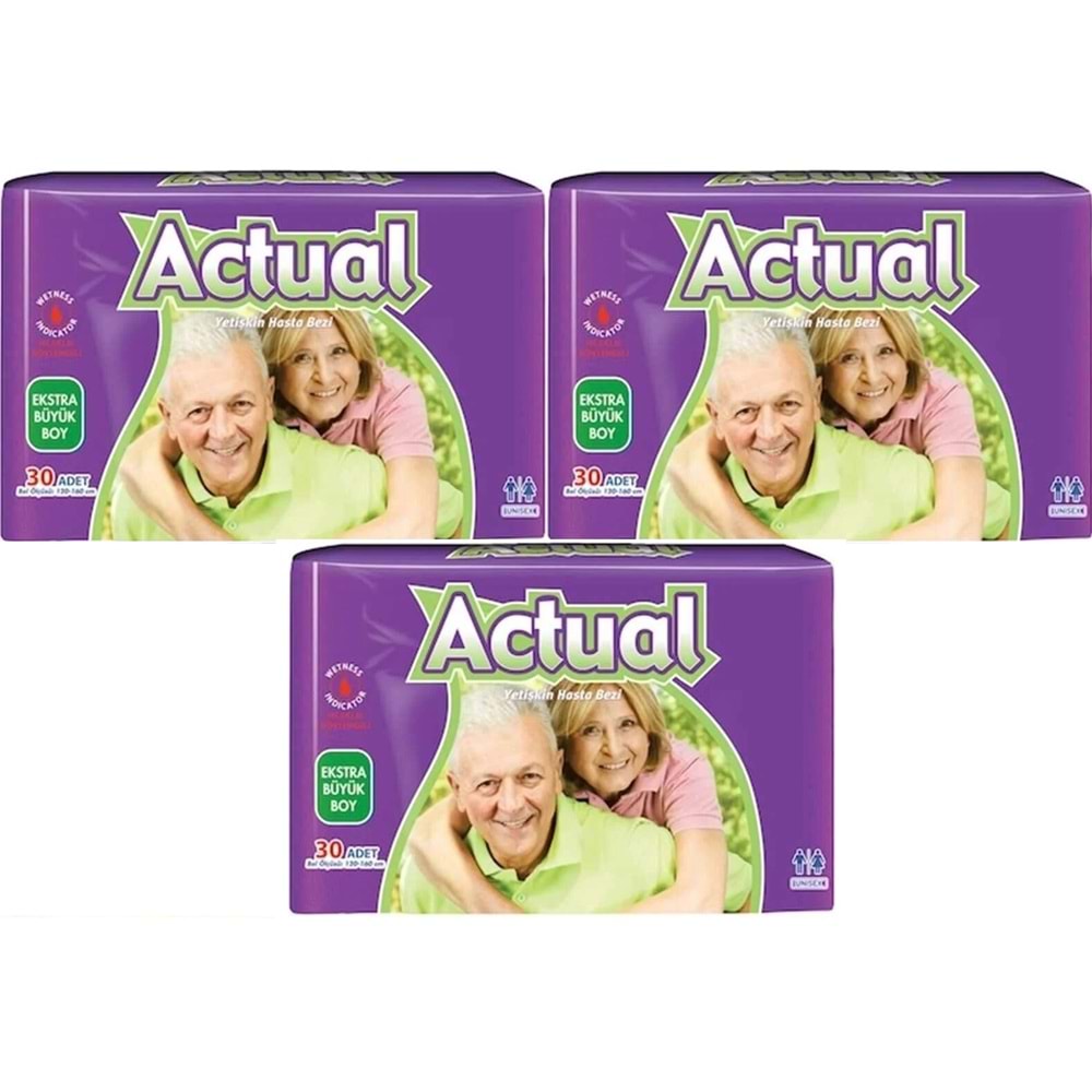 Actual Yetişkin Hasta Bezi Bel Bantlı XL - Ekstra Büyük - Extra Large 90 Adet (3PK*30)