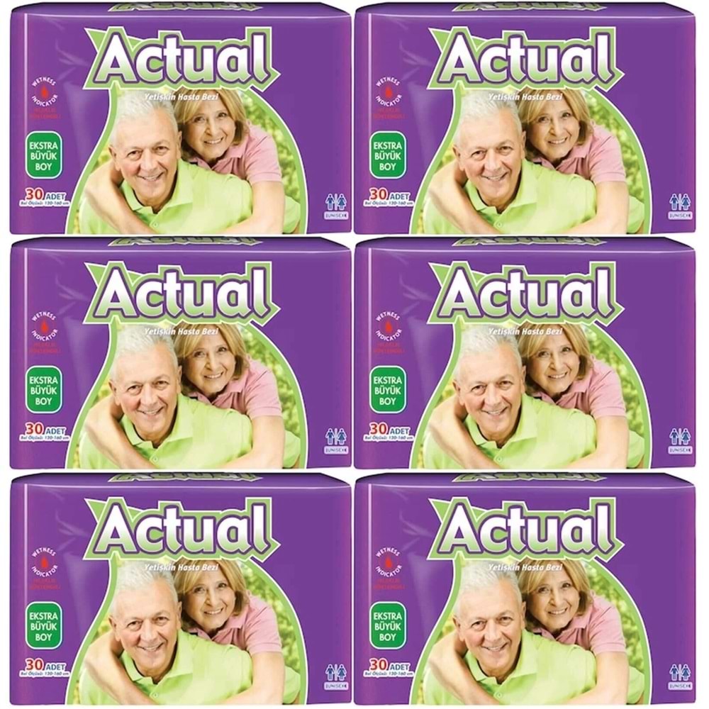 Actual Yetişkin Hasta Bezi Bel Bantlı XL - Ekstra Büyük - Extra Large 180 Adet (6PK*30)