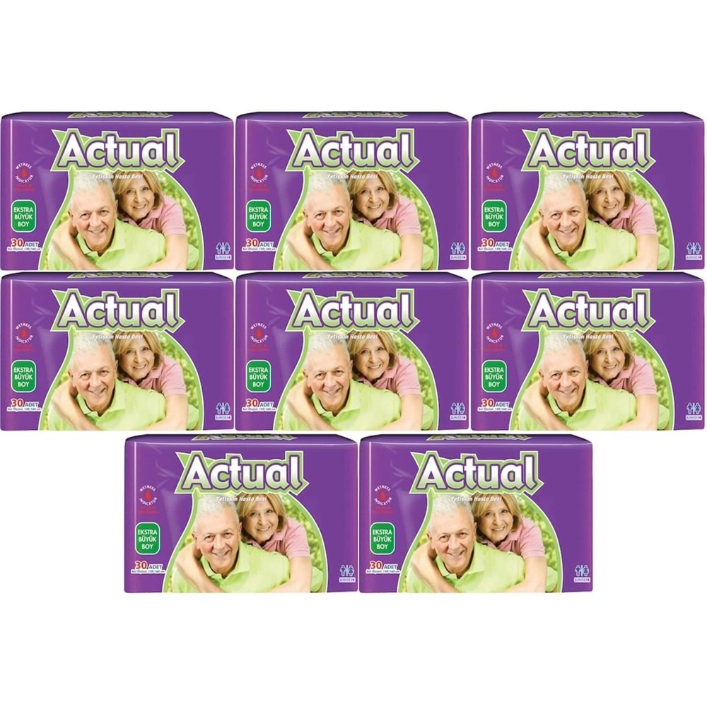 Actual Yetişkin Hasta Bezi Bel Bantlı XL - Ekstra Büyük - Extra Large 240 Adet (8PK*30)
