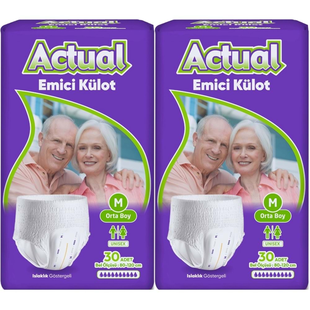 Actual Emici Külot Yetişkin Bezi M - Medium - Orta (Islaklık Göstergeli) 60 Adet
