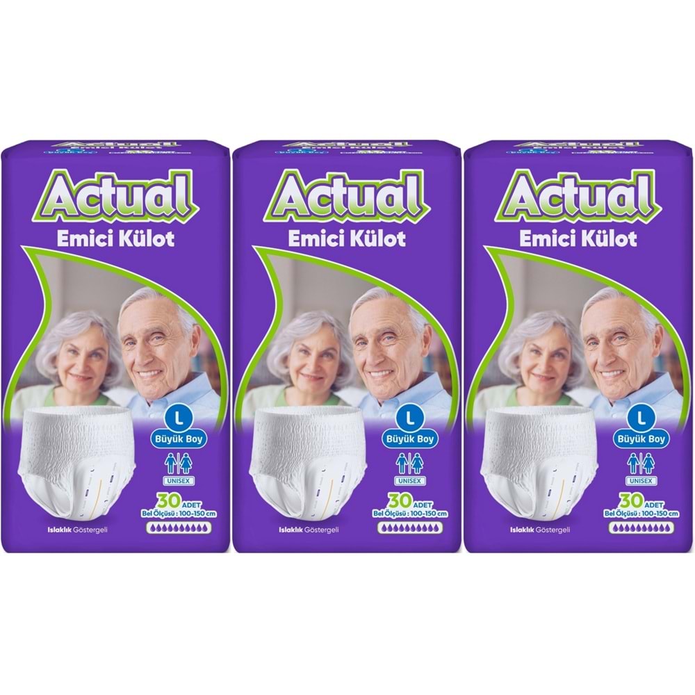 Actual Emici Külot Yetişkin Bezi L - Large - Büyük (Islaklık Göstergeli) 90 Adet