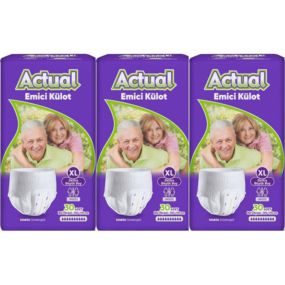 Actual Emici Külot Yetişkin Bezi XL - Extra Large - Ekstra Büyük (Islaklık Göstergeli) 90 Adet