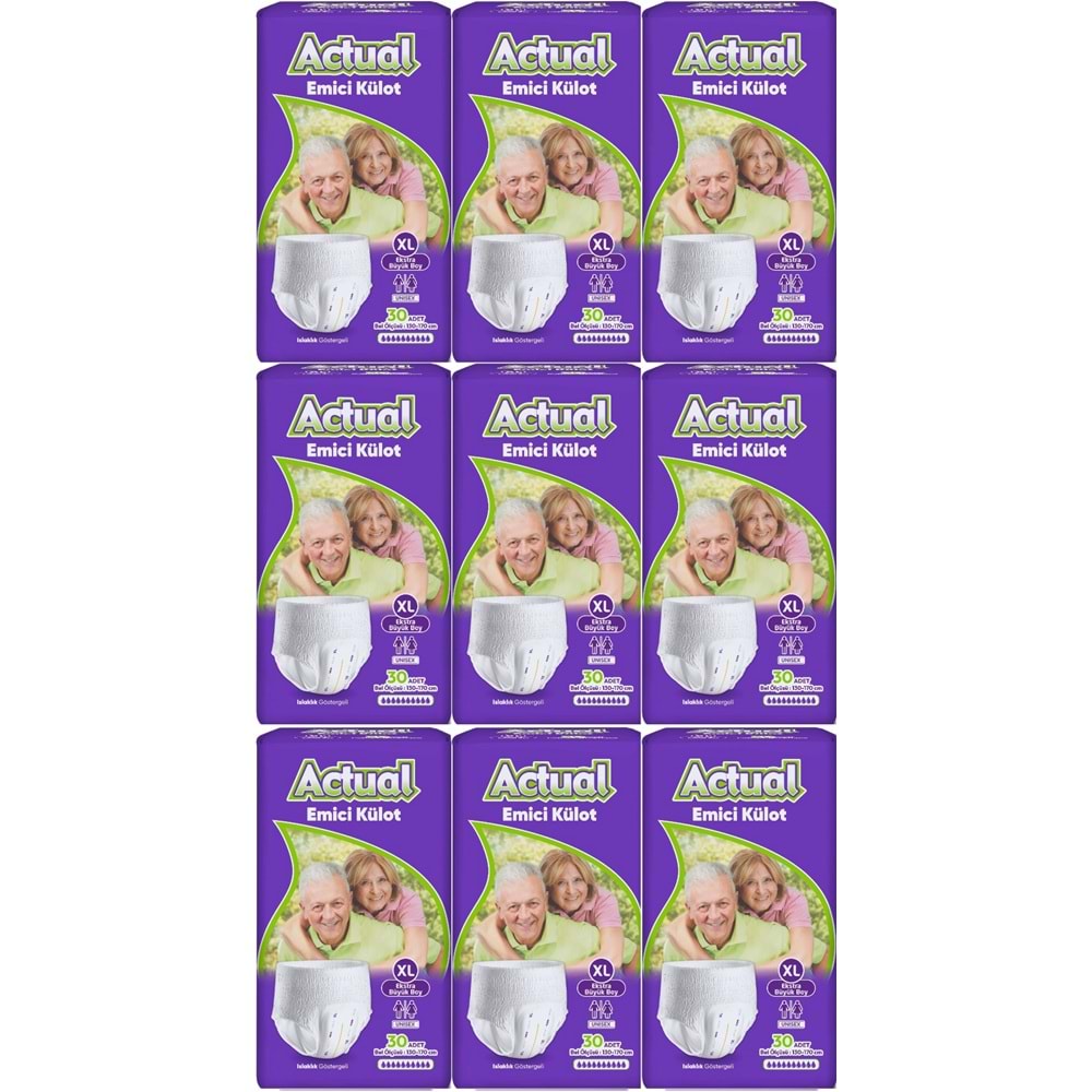 Actual Emici Külot Yetişkin Bezi XL - Extra Large - Ekstra Büyük (Islaklık Göstergeli) 270 Adet