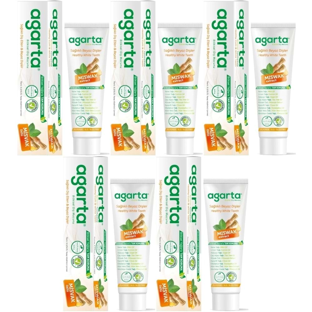Agarta Doğal Diş Macunu 100ML Misvak özlü (5 Li Set)