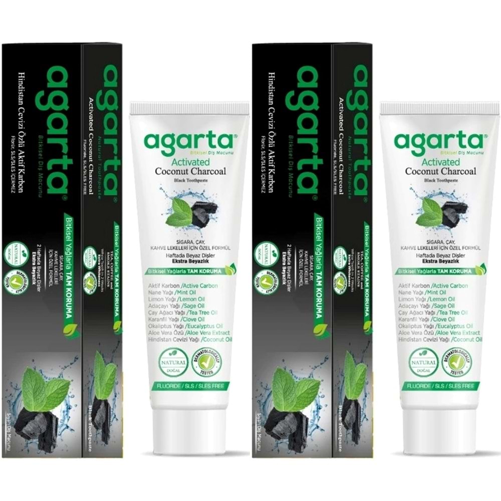 Agarta Doğal Diş Macunu 100ML Aktif Karbonlu (2 Li Set)
