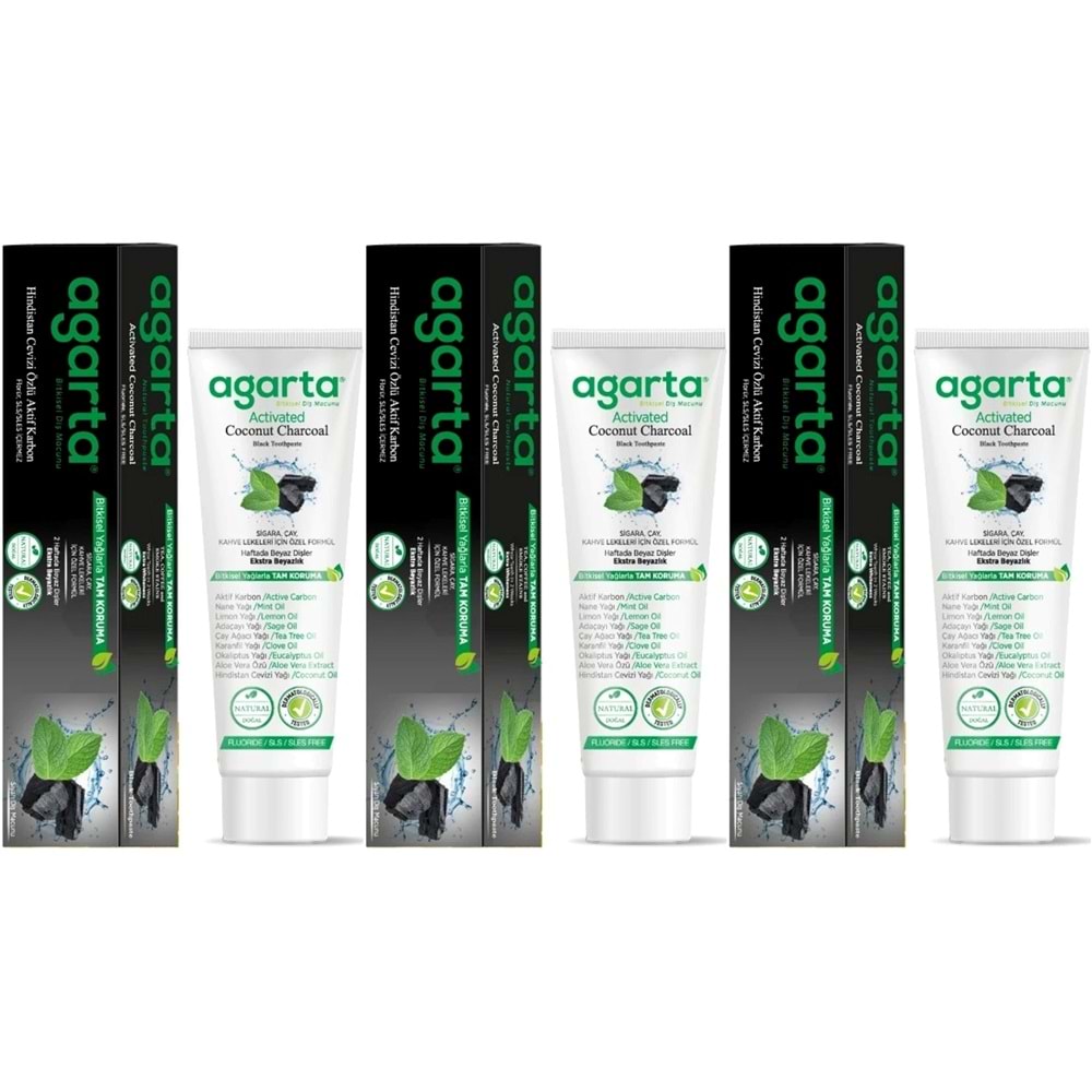 Agarta Doğal Diş Macunu 100ML Aktif Karbonlu (3 Lü Set)