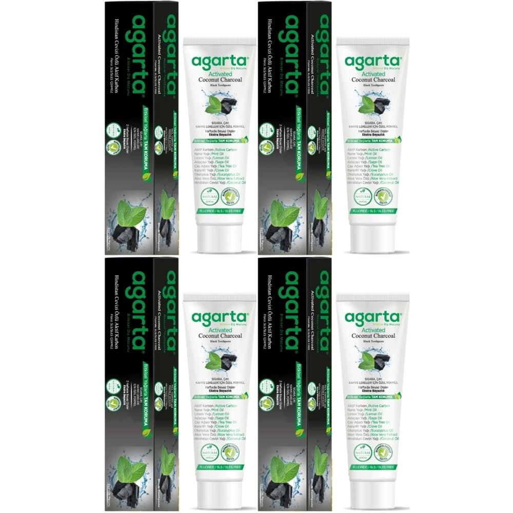 Agarta Doğal Diş Macunu 100ML Aktif Karbonlu (4 Lü Set)