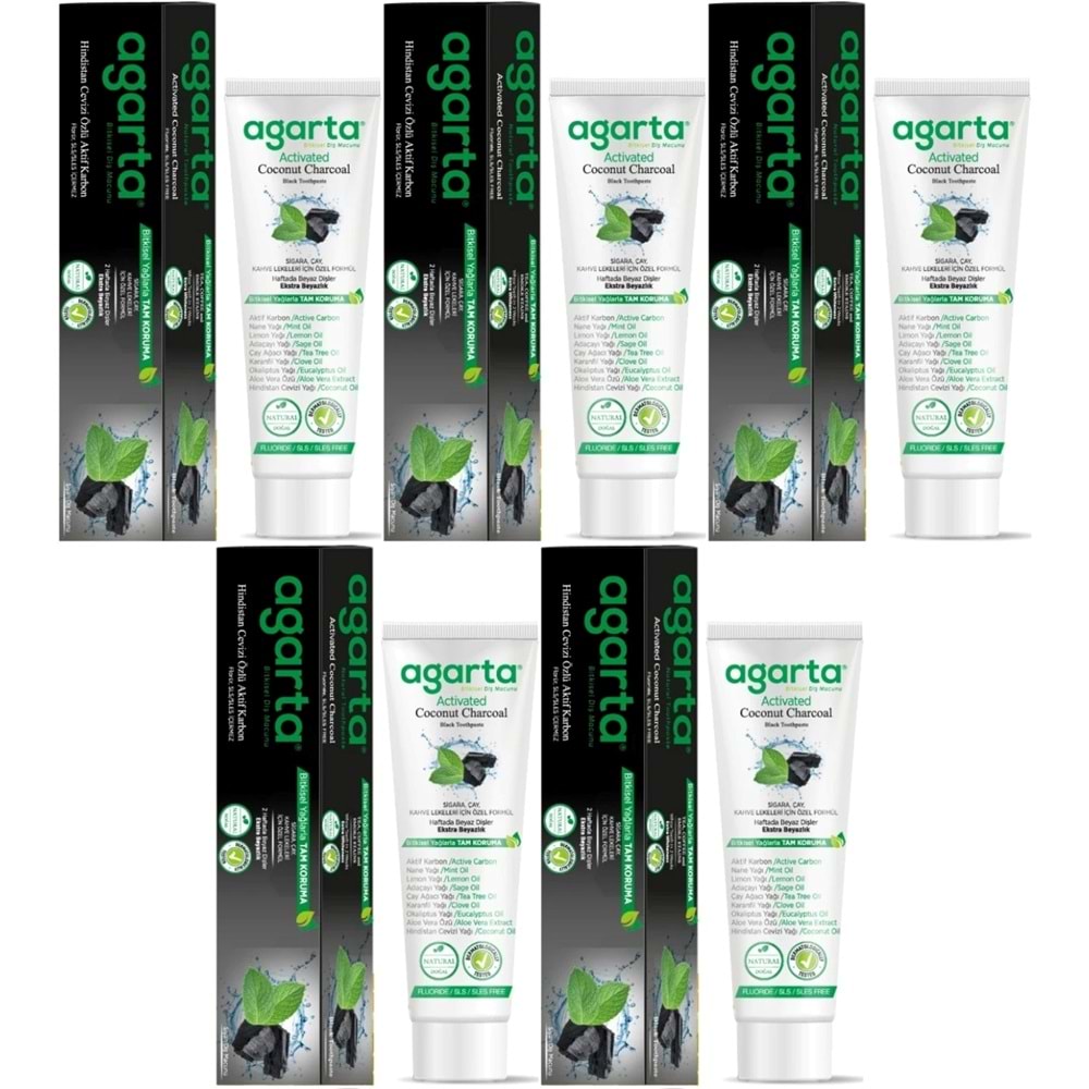 Agarta Doğal Diş Macunu 100ML Aktif Karbonlu (5 Li Set)