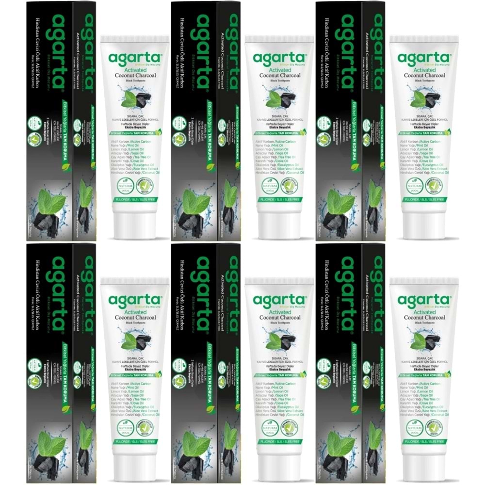 Agarta Doğal Diş Macunu 100ML Aktif Karbonlu (6 Lı Set)