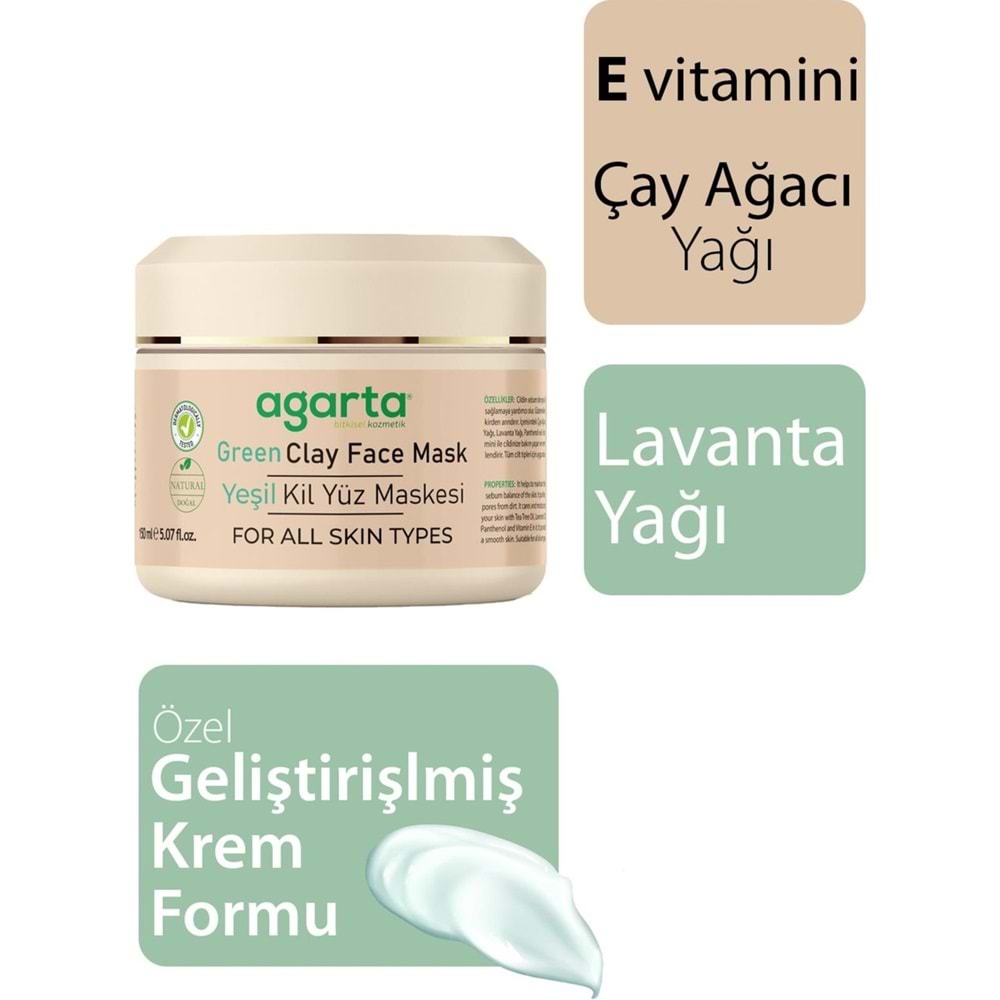 Agarta Doğal Yeşil Kil Yüz Maskesi 150ML (2 Li Set)