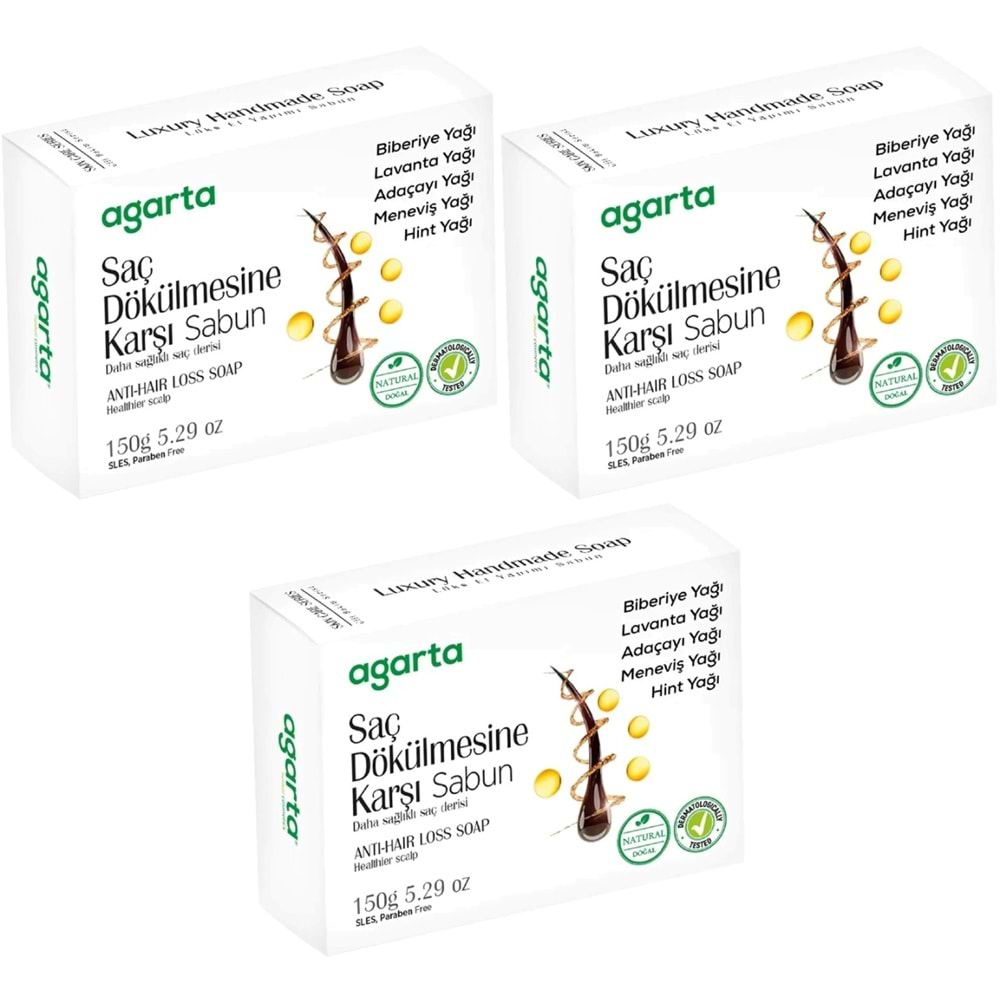 Agarta El Yapımı Doğal Sabun 150GR Saç Dökülmesine Karşı (3 Lü Set)