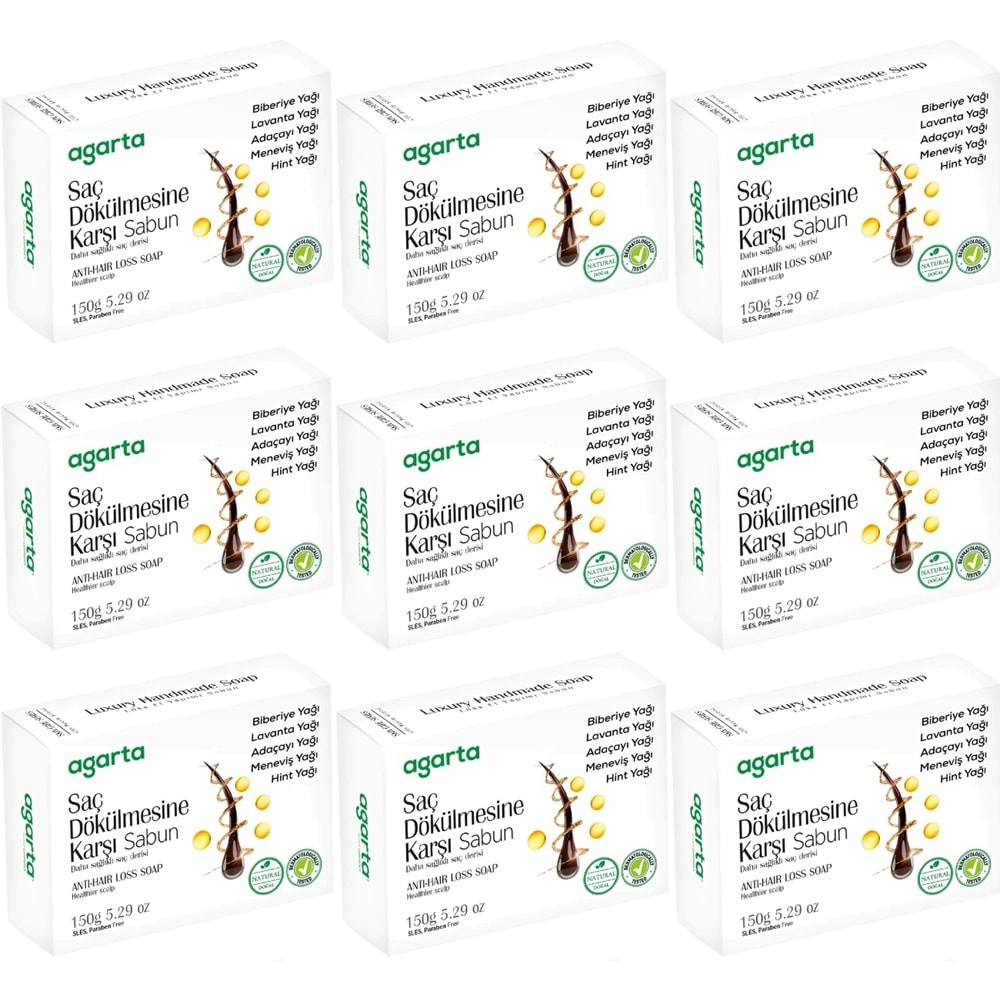 Agarta El Yapımı Doğal Sabun 150GR Saç Dökülmesine Karşı (9 Lu Set)